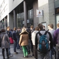 Crowd in front of main entrance